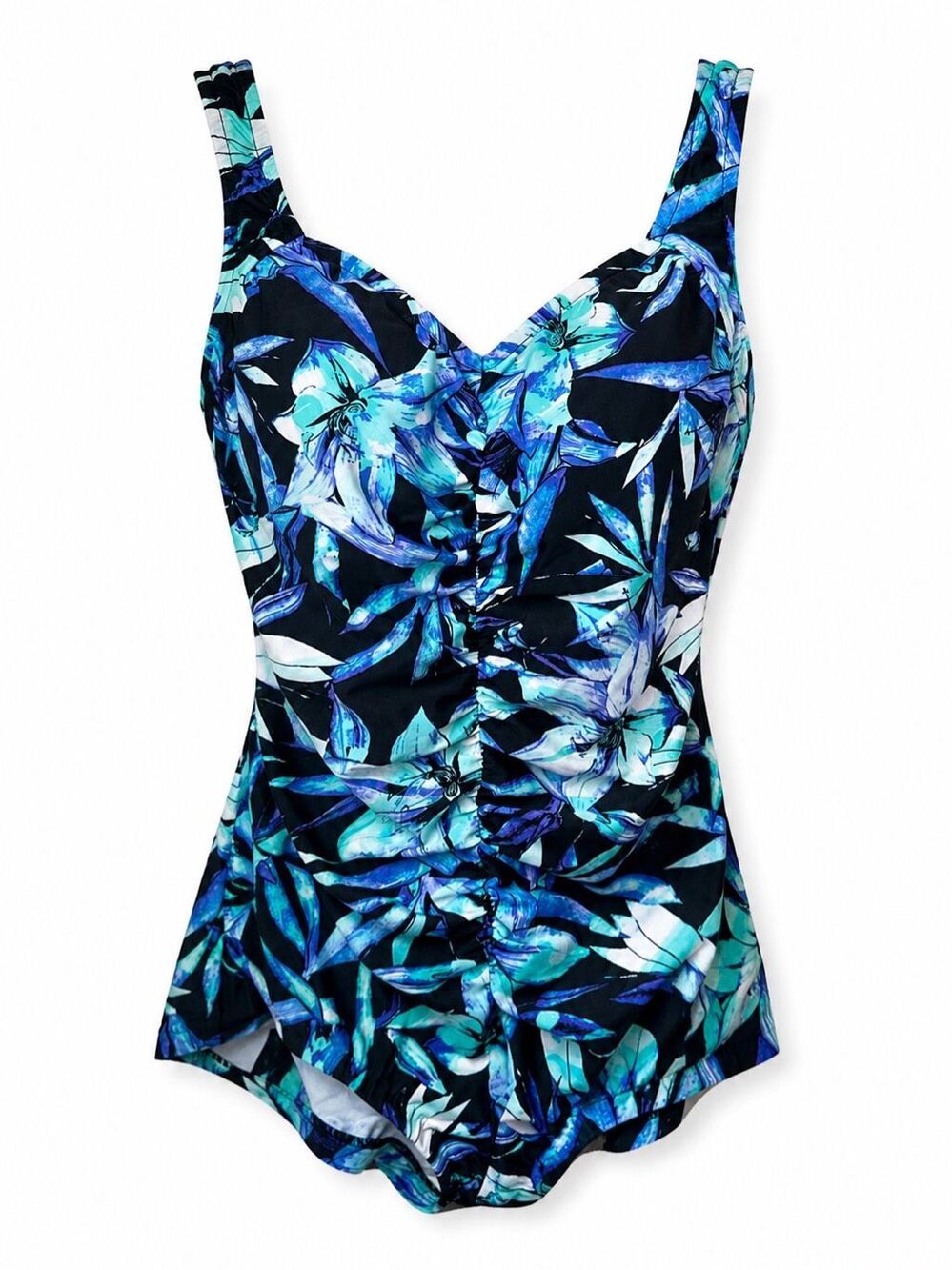 Le Cove Blue Floral Swimdress One Piece Swimsuit Size 14